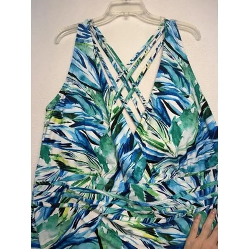 Terra & Sky One-Piece Swimsuit 5X Plus Tropical Crossback Blue/Green beach pool